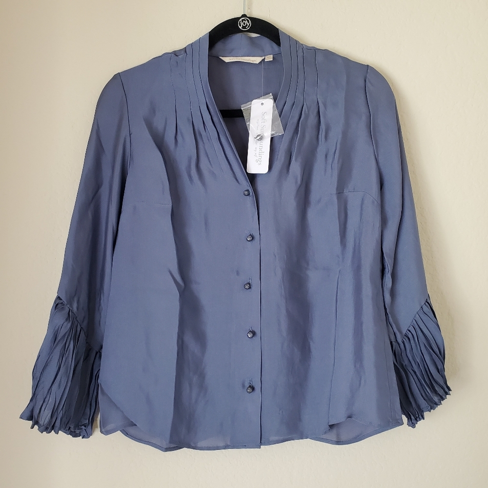 soft surroundings Valerie Shirt Button down V-neck ruffle sleeve Sz Petite XS
